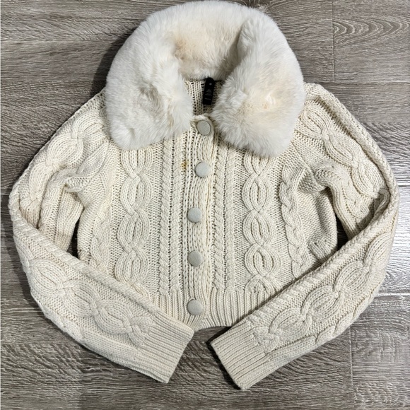 AQUA  White/Cream Faux Fur Collar Cardigan - 100% Exclusive | Bloomingdale's - Picture 4 of 9